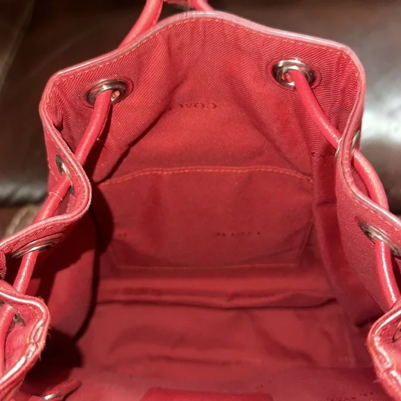 🔥🔥🔥Coach Mini Turnlock Rucksack Red Leather Backpack Backpacks